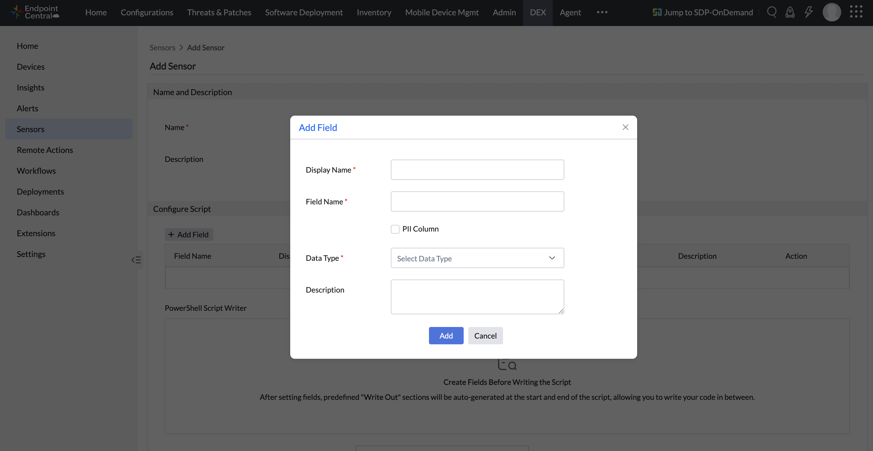 Add variables in sensor creation