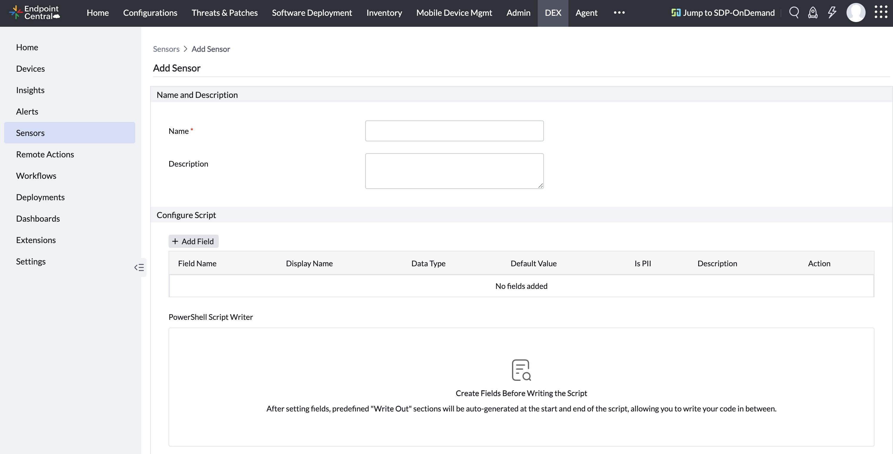 Defining Sensor Name and Description