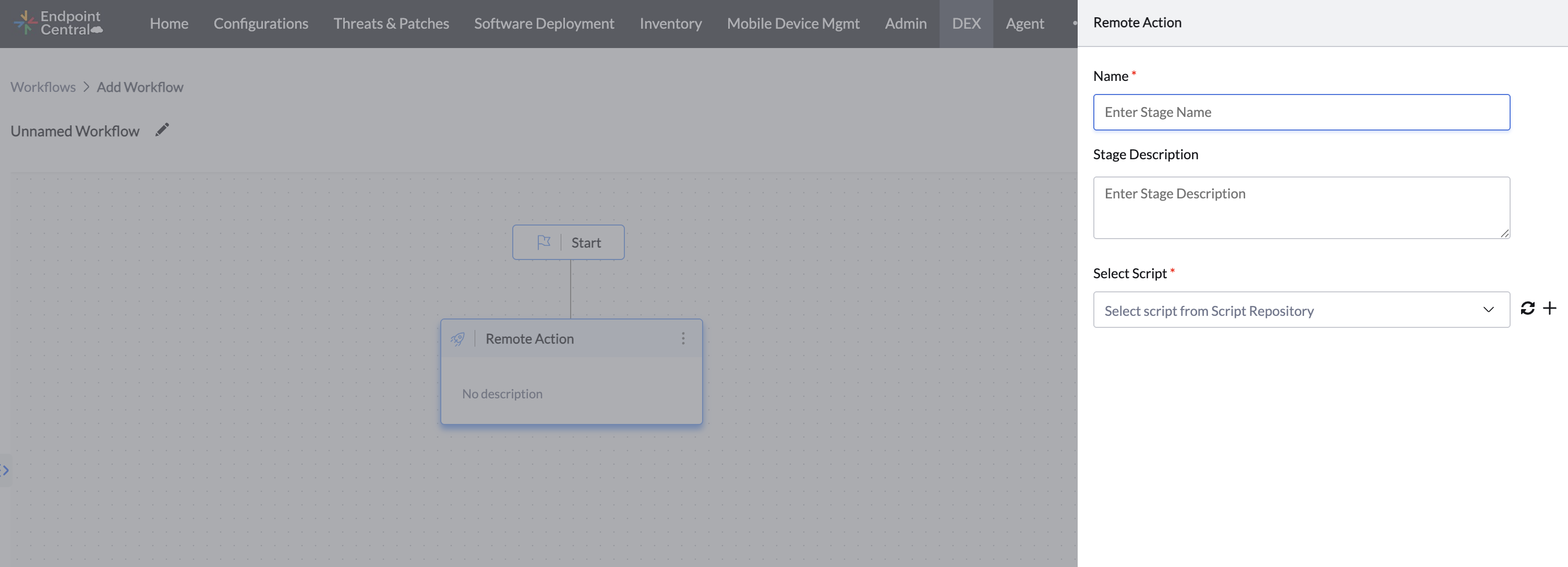 Workflow Remote Action page