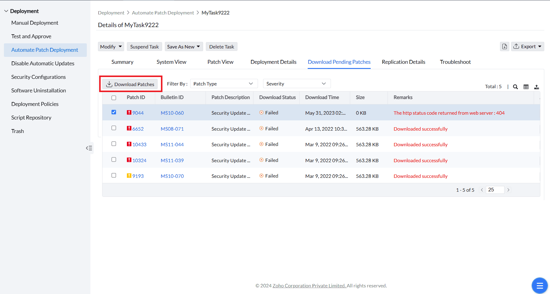 Download Pending Patches