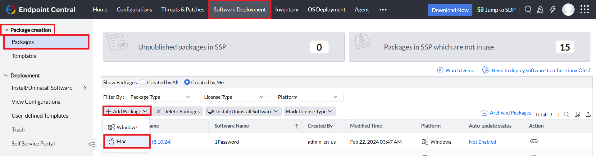 Mac package creation navigation