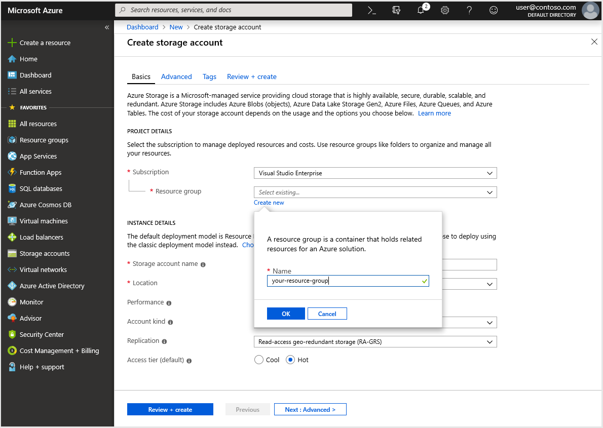 Endpoint Central: Creating Azure Storage Account