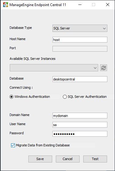 Database Setup Wizard - Windows Authentication