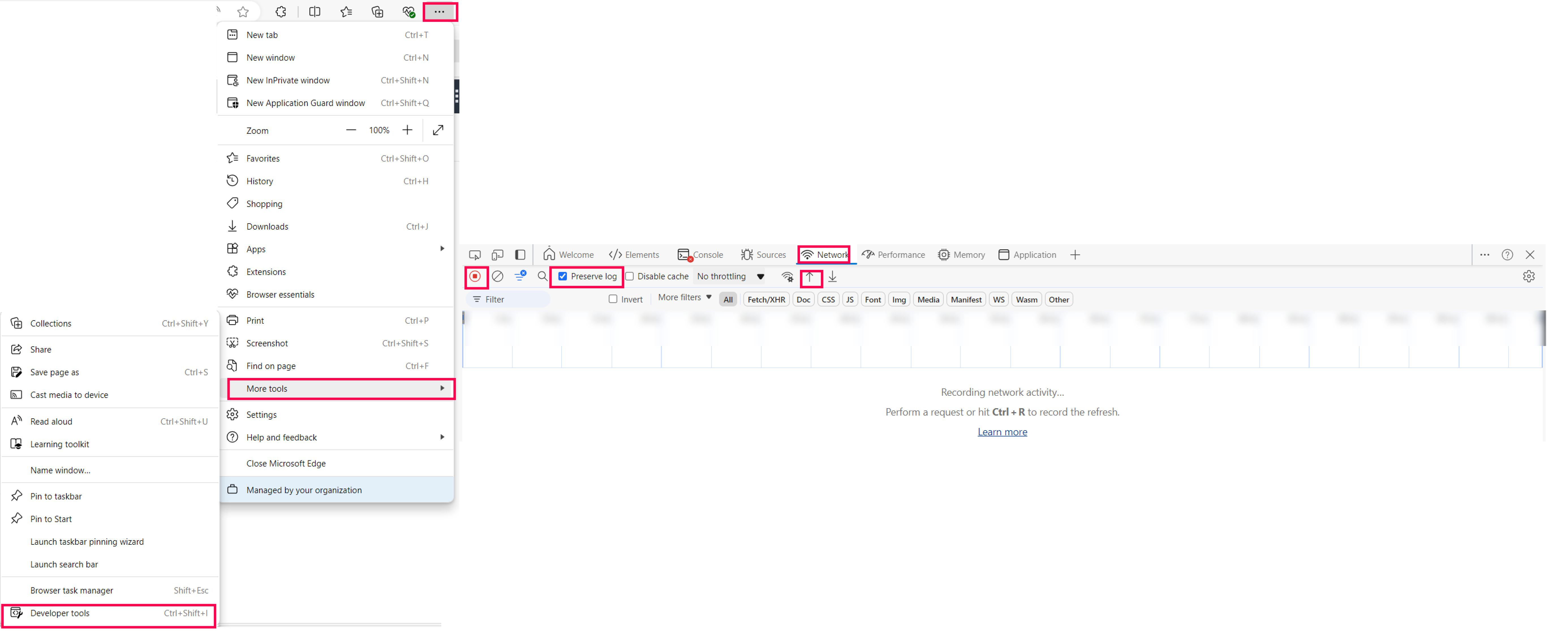 Steps to generate HAR file in Microsoft Edge