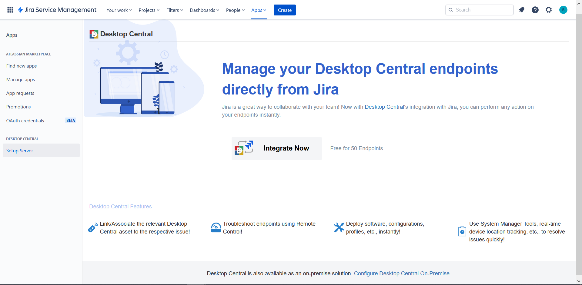 Endpoint Central Cloud - Jira Service Management Cloud Integration