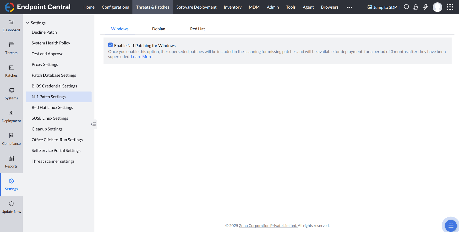N-1 patch settings page