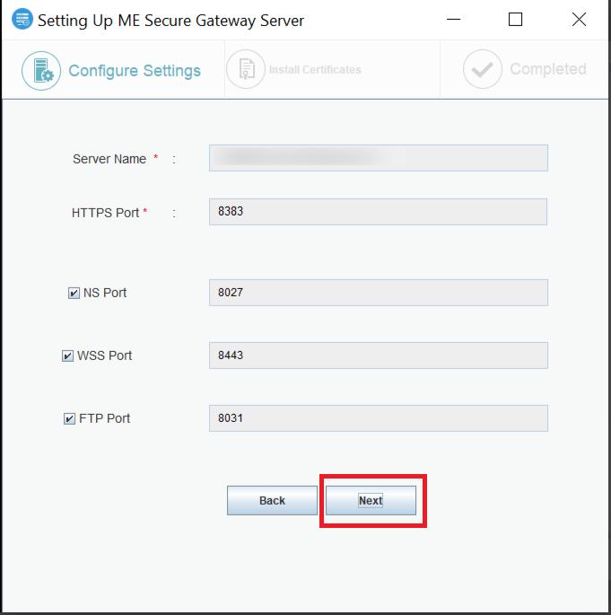 Secure Gateway Server Port Details