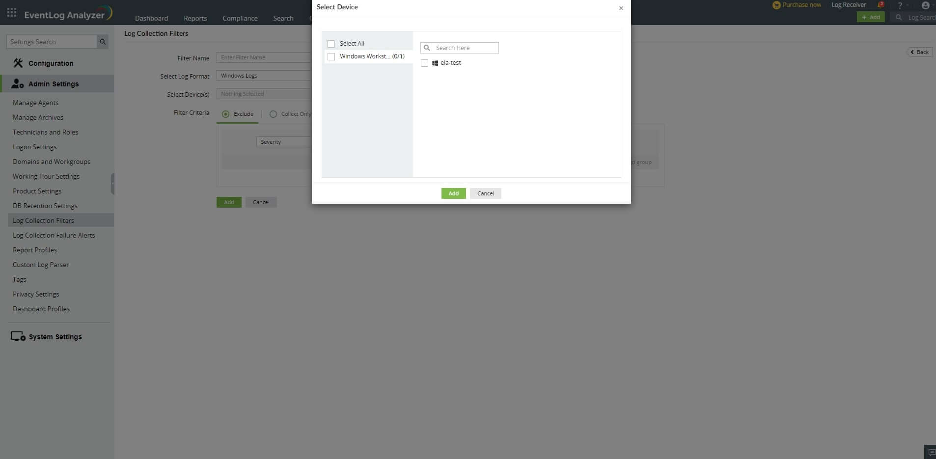 Add log database filter