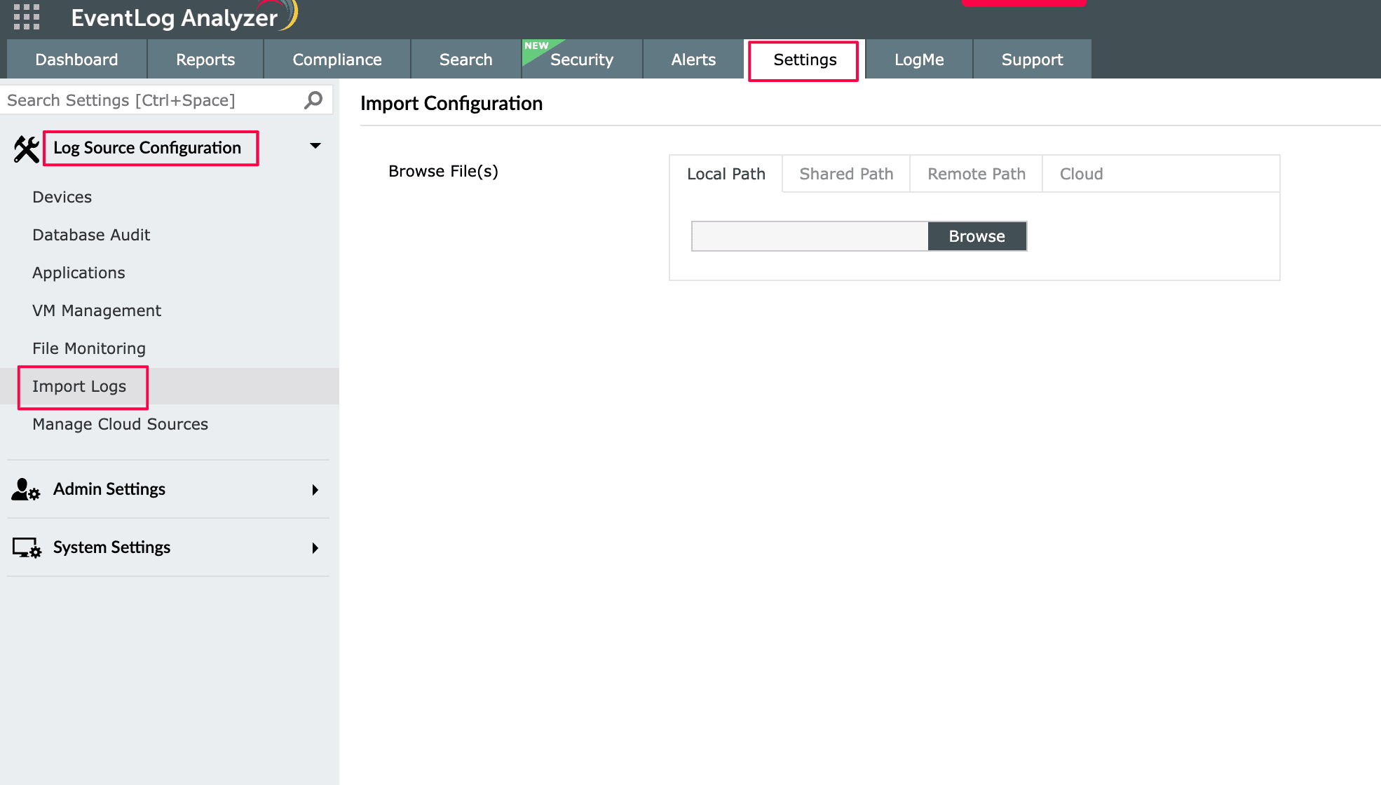 Importing logs from multiple sources.