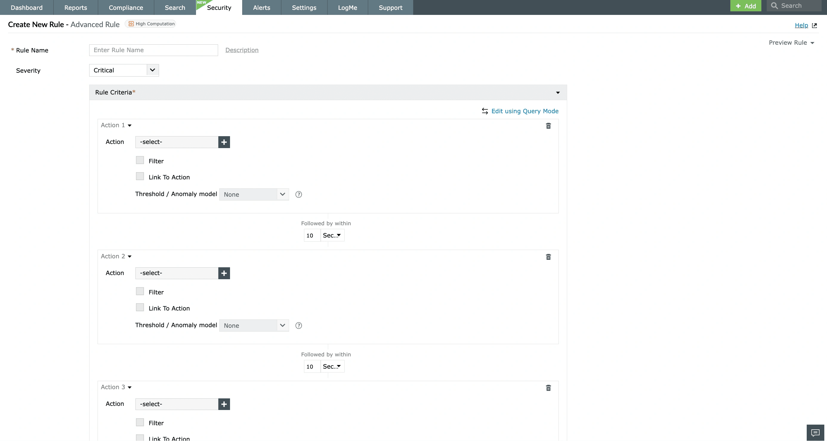 The correlation rule builder in EventLog Analyzer that helps build custom detection rules