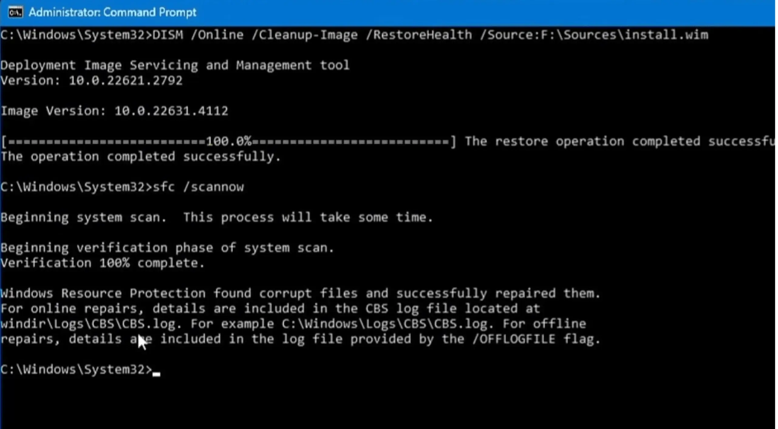 Run SFC to repair corrupted system files