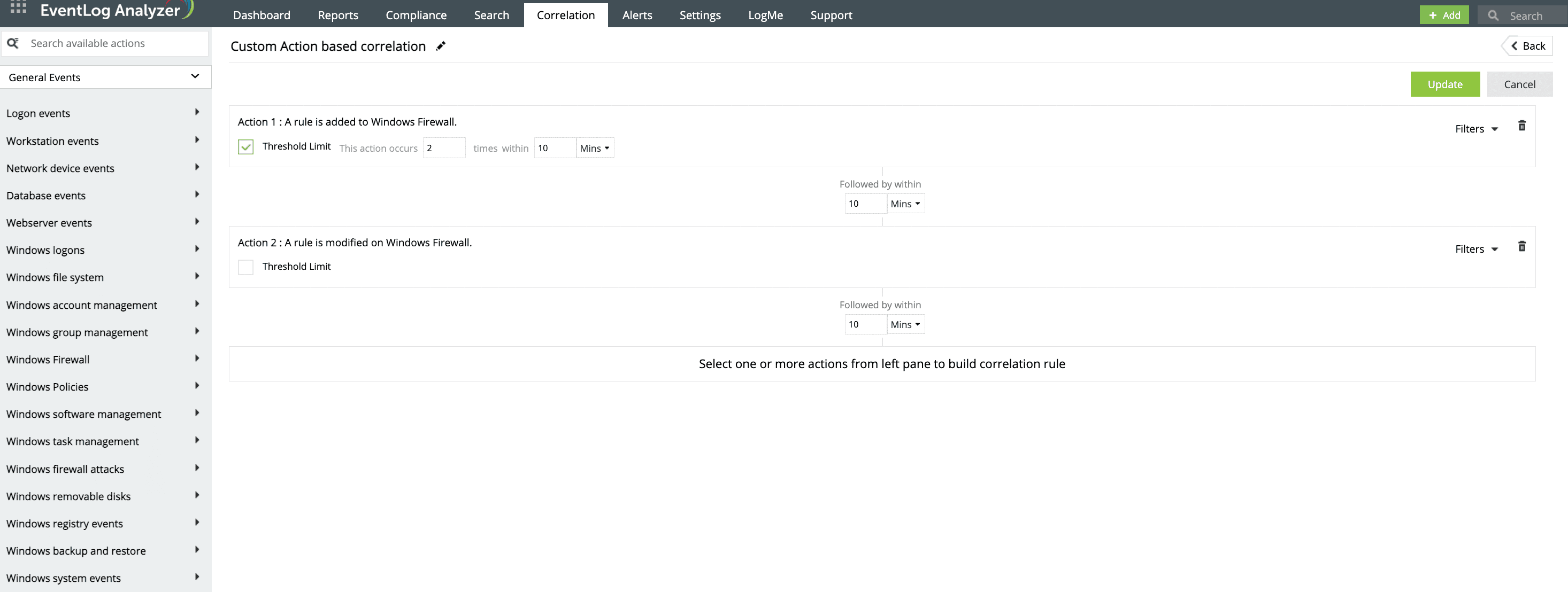 Creating custom correlation rules with EventLog Analyzer