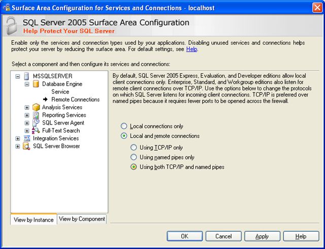 Surface are configuration of MSSQL server in Firewall Analyzer: Localhost setup