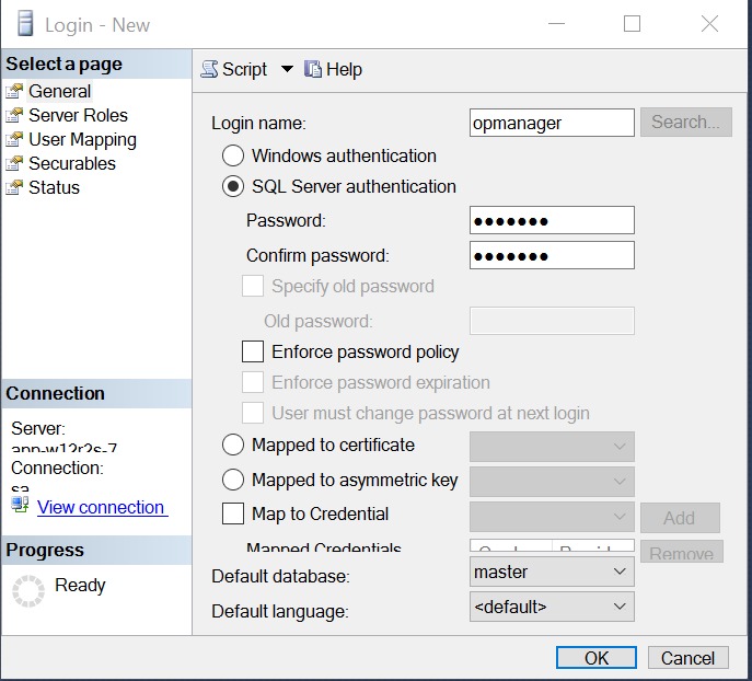 MS SQL database configuration in Firewall Analyzer: Authentication