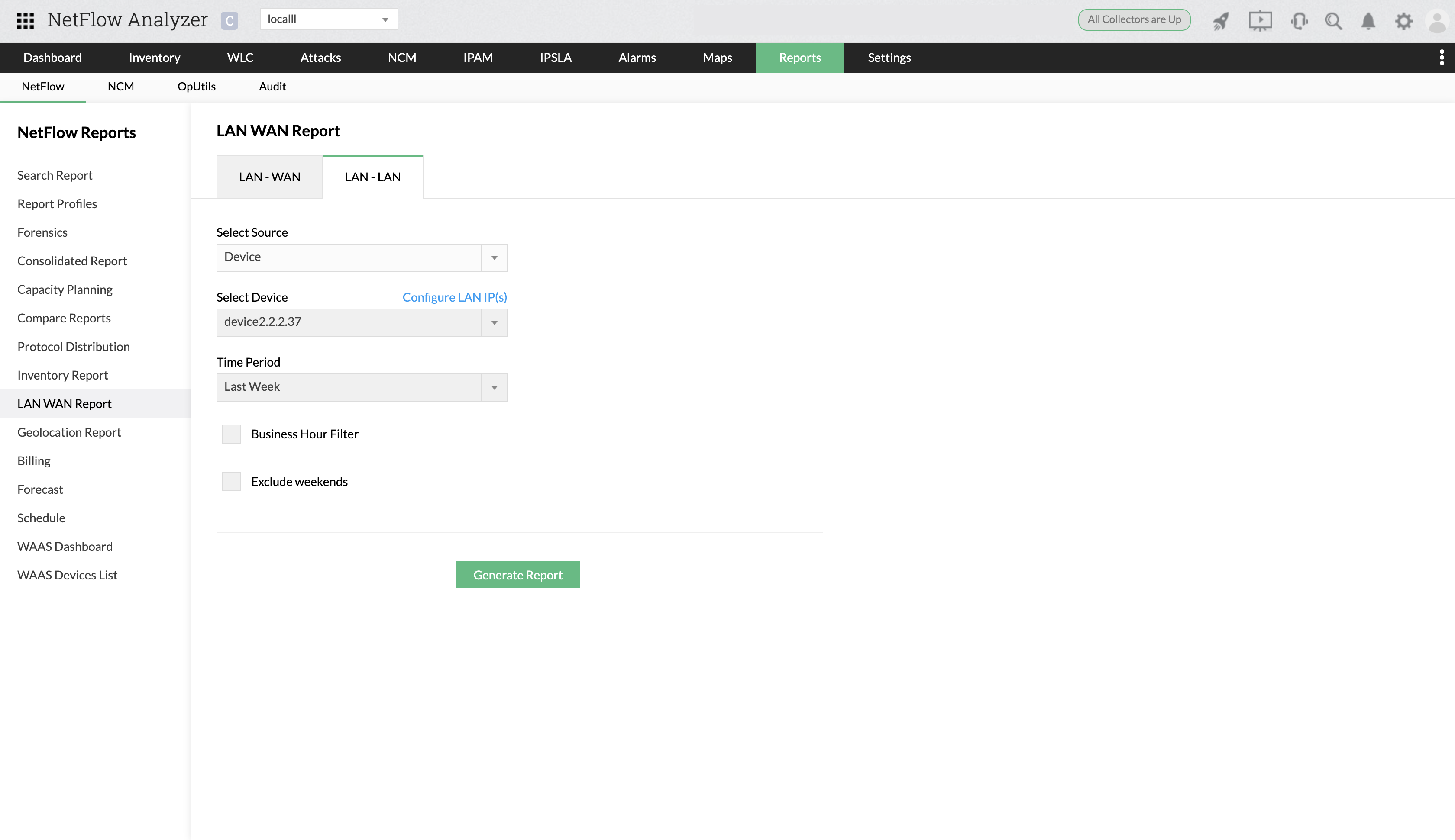 How to generate a LANWAN report ManageEngine NetFlow Analyzer