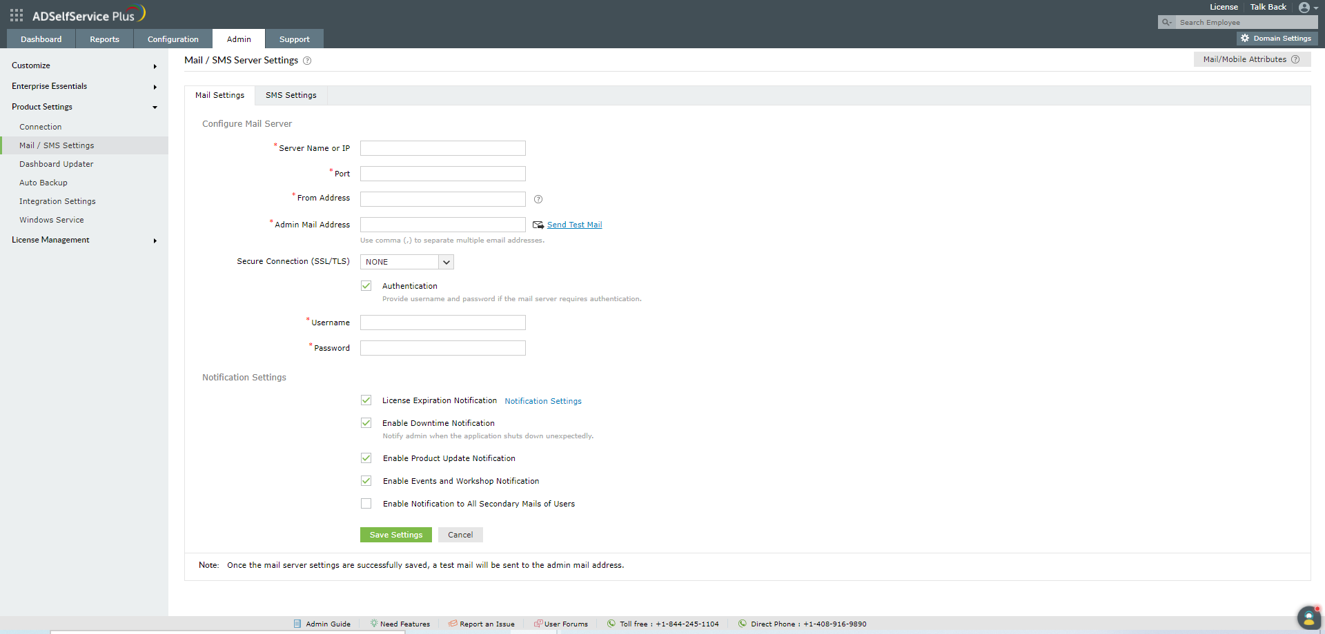 config_mail Mail server settings