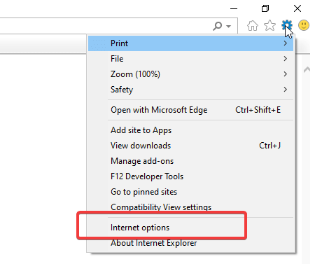Changing settings in Internet Explorer