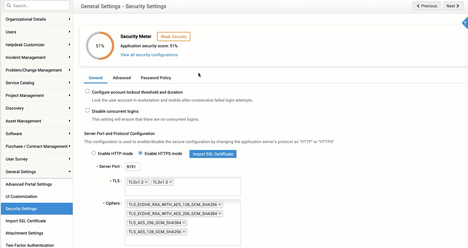 MSP-security settings