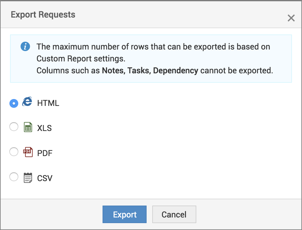 export dialog box msp
