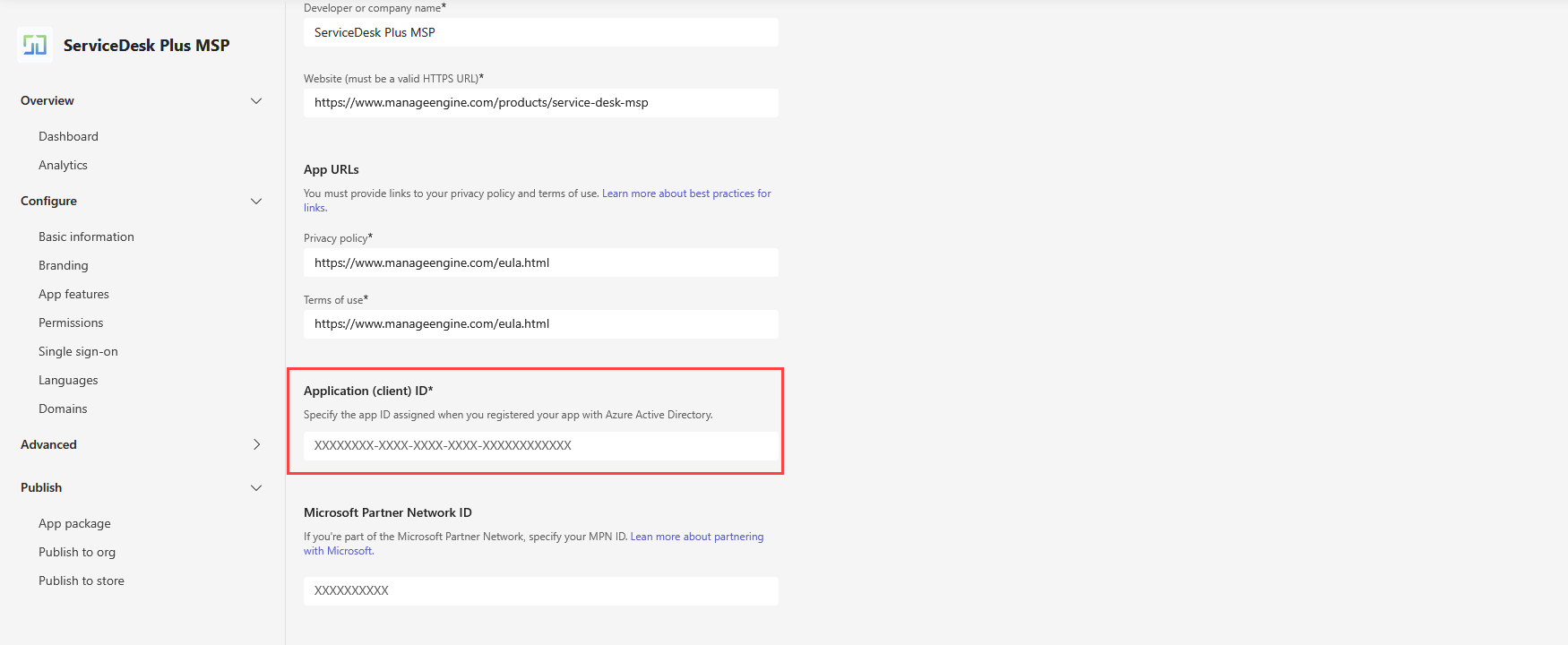 Develope portal application ID pasting