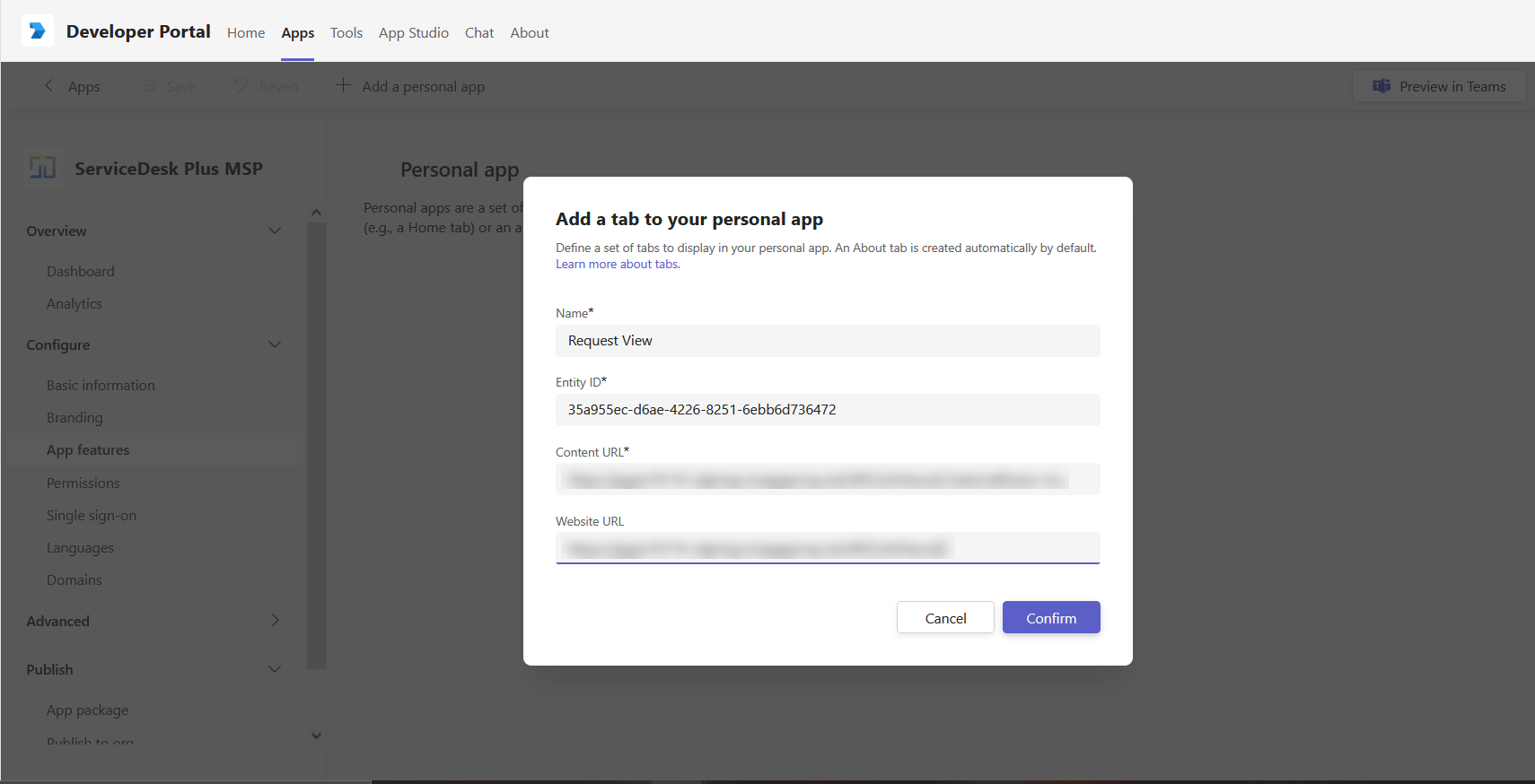 Developer portal add new tab
