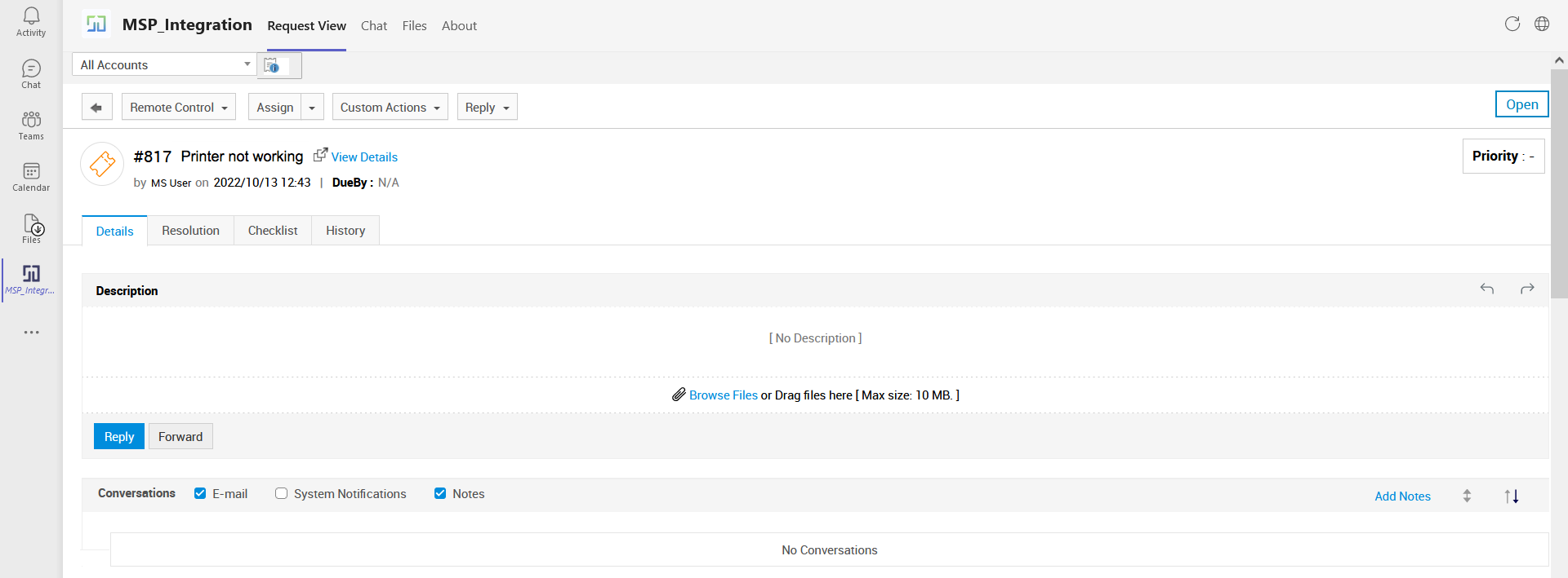 MS teams request view tab details page