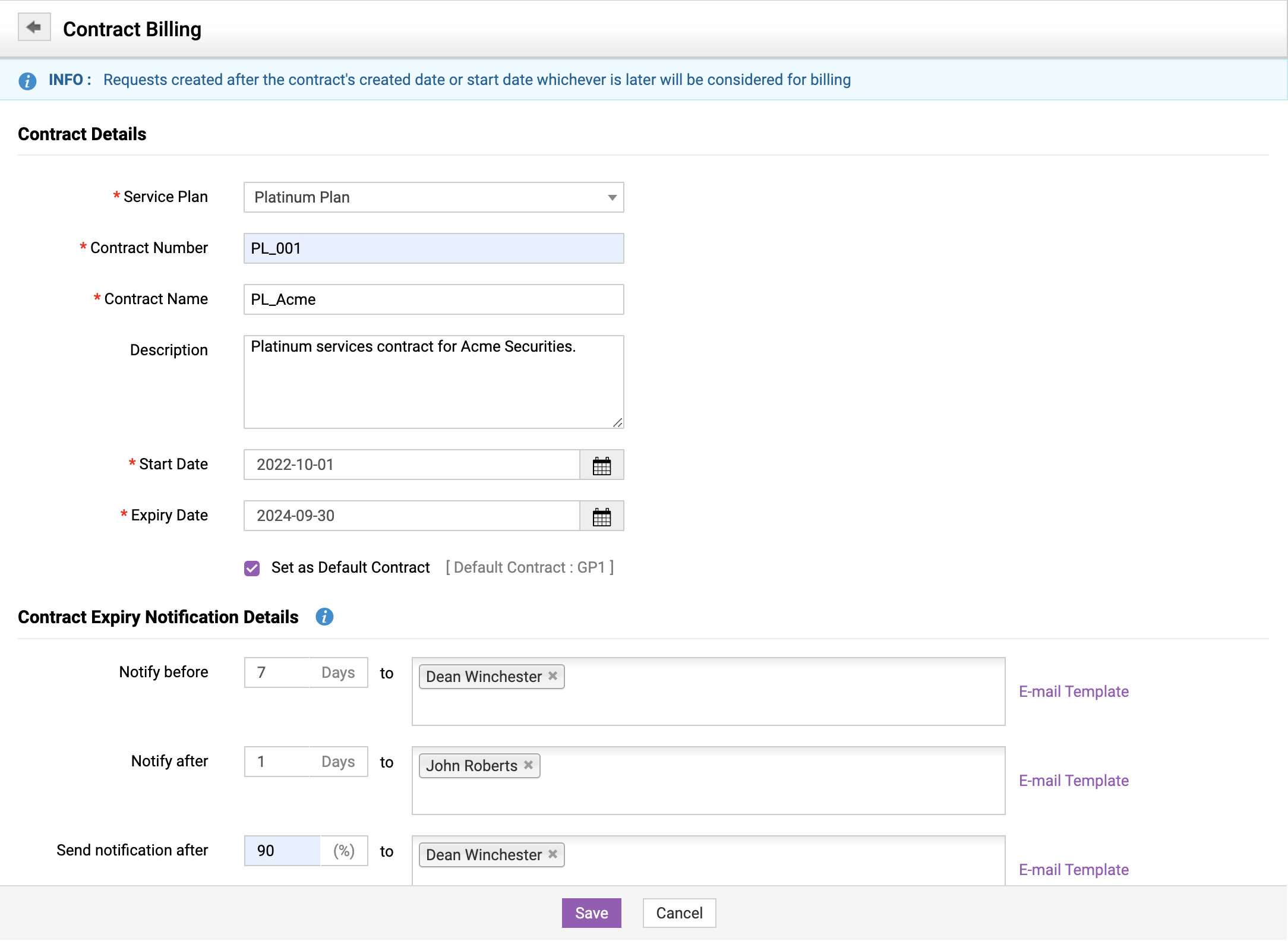 Billing contracts