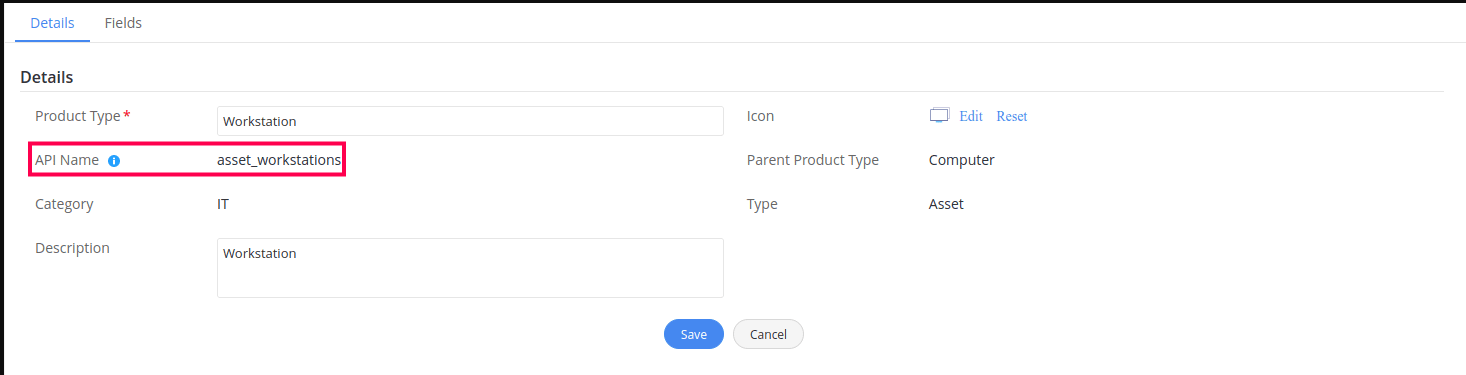 Screenshot of Exiting Product Type API Name