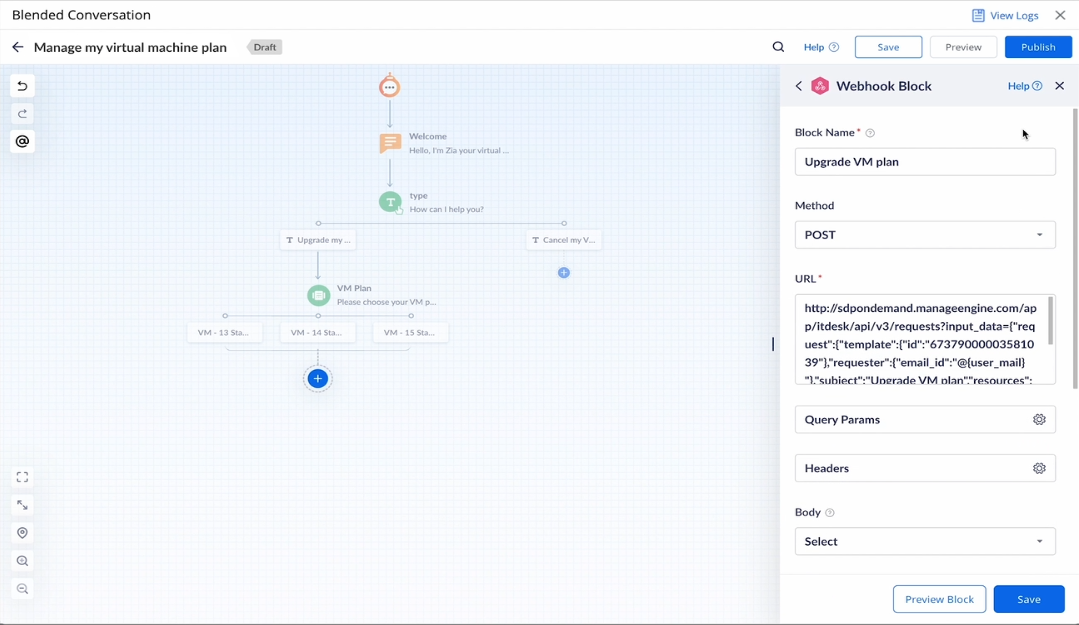 How to create webhook to create a service request in Zia