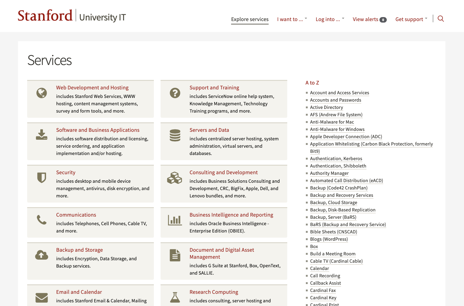 Stanford University's IT service catalog structure Stanford University ITIL service catalog example