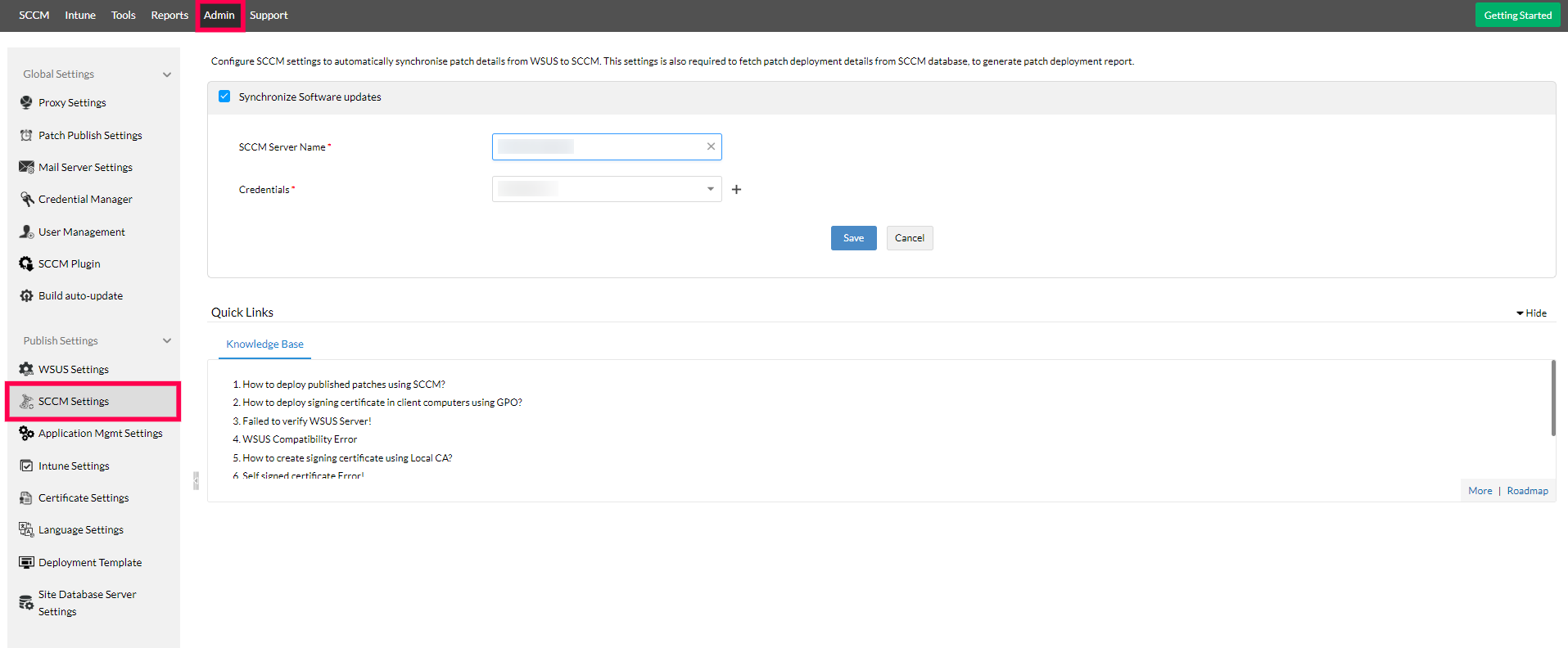 sccm-settings SCCM application deployment - ManageEngine Patch Connect Plus