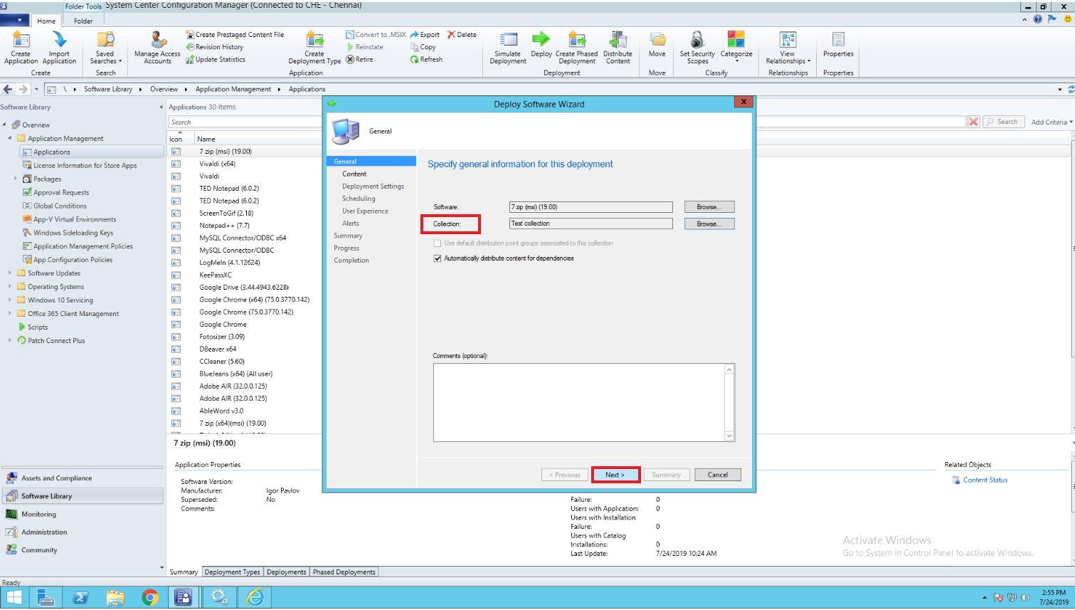 step3 SCCM application deployment report - ManageEngine Patch Connect Plus