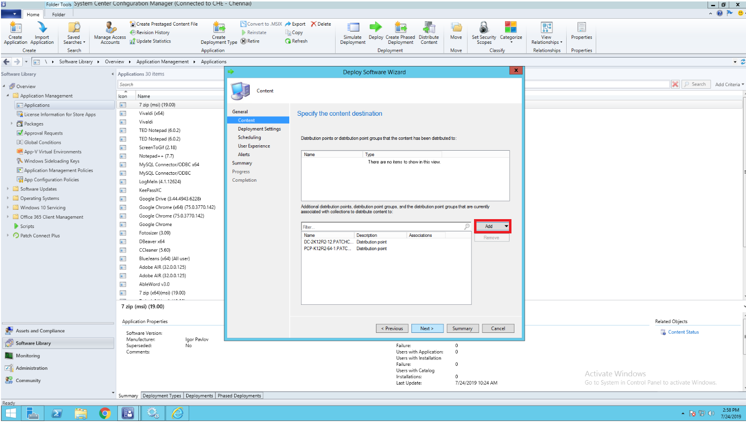 step4 Deploy application SCCM - ManageEngine Patch Connect Plus