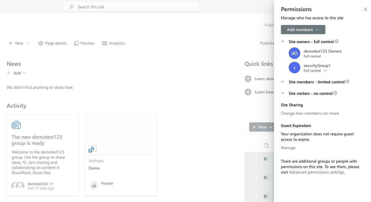 Viewing site permissions in the SharePoint Online browser UI