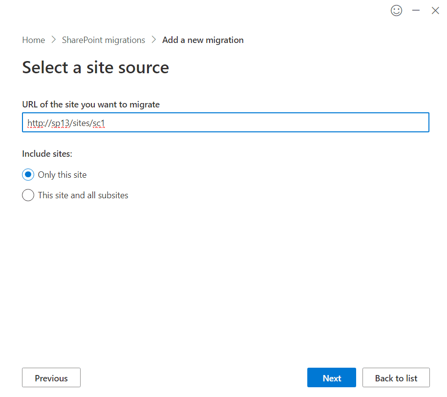 Add the source site for SharePoint Online migration using the SharePoint Migration Tool.
