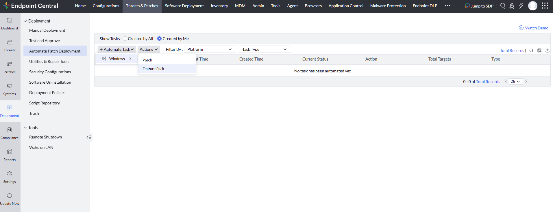 Automated Patch Deployment workflow for managing feature pack updates