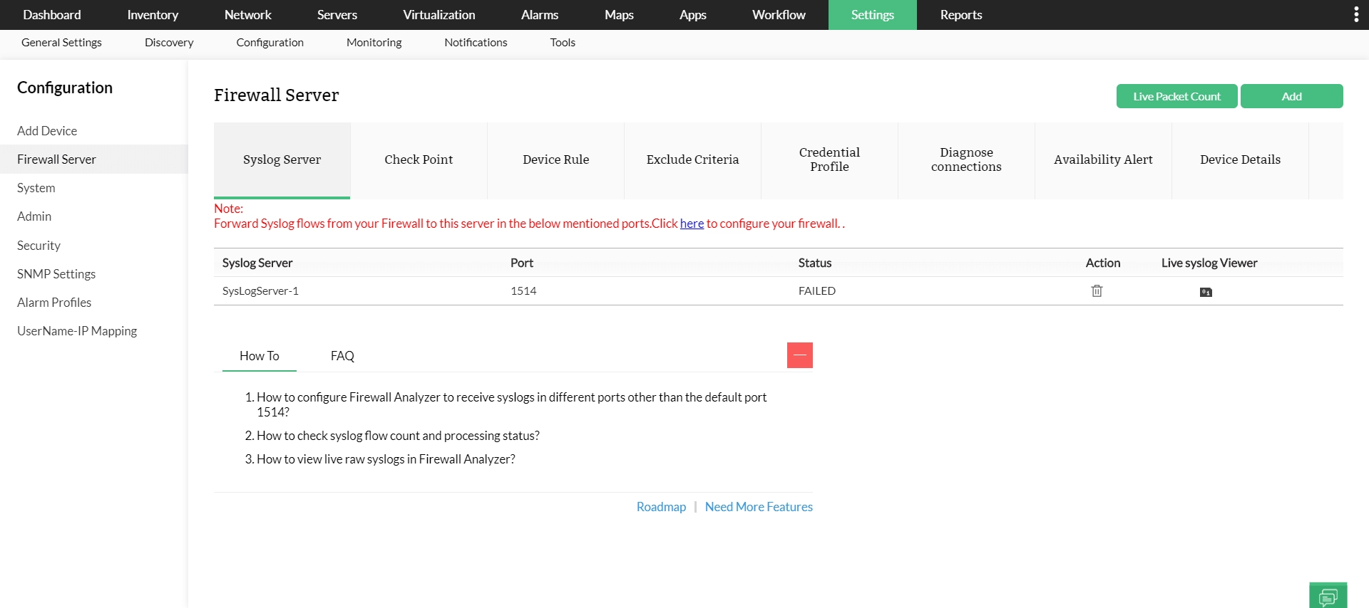 Firewall log analysis and security monitoring IT Infrastructure Management (ITIM) Software - ManageEngine OpManager Nexus