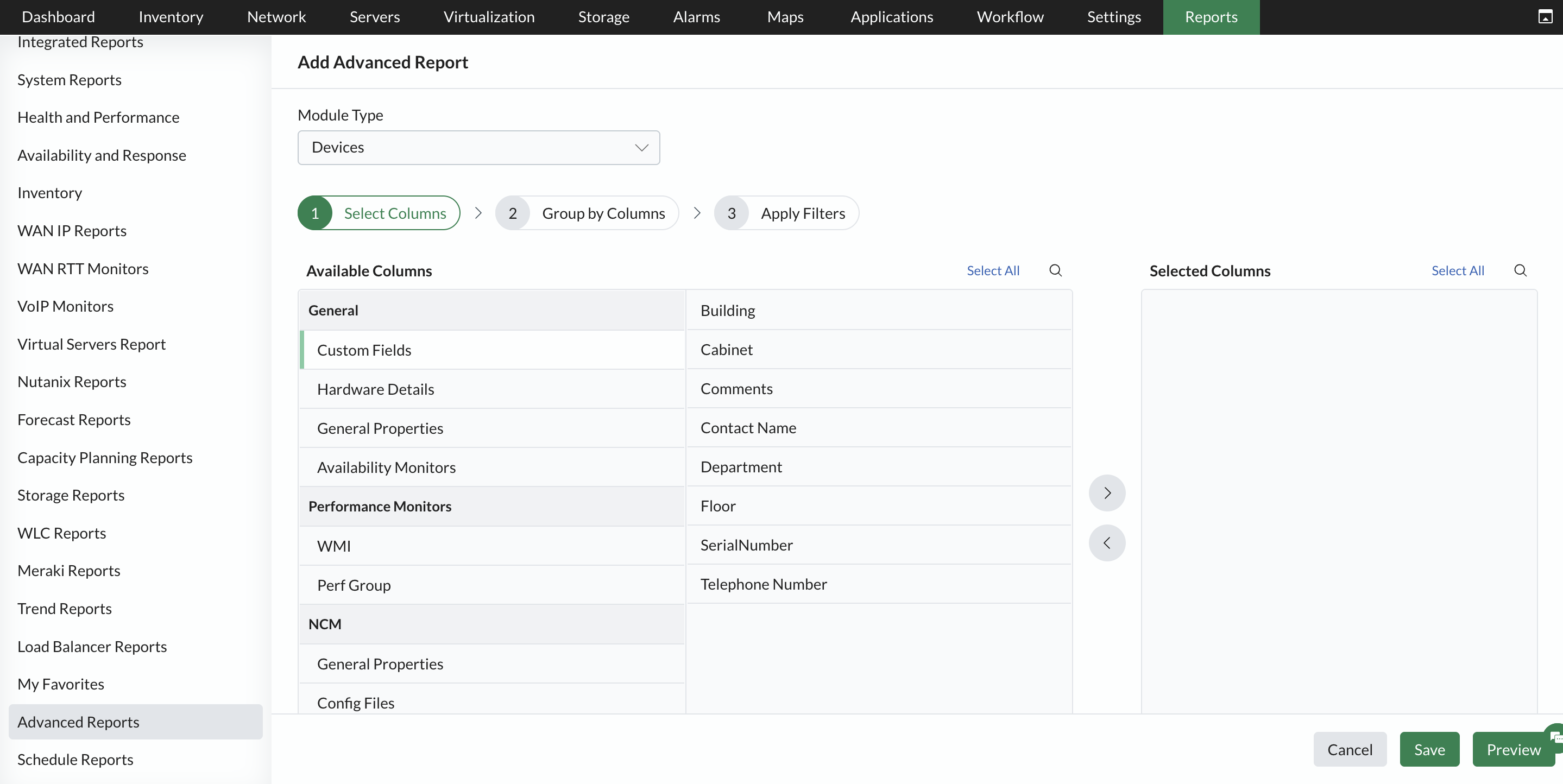 OpManager advanced reports: Advanced report_perfgroup