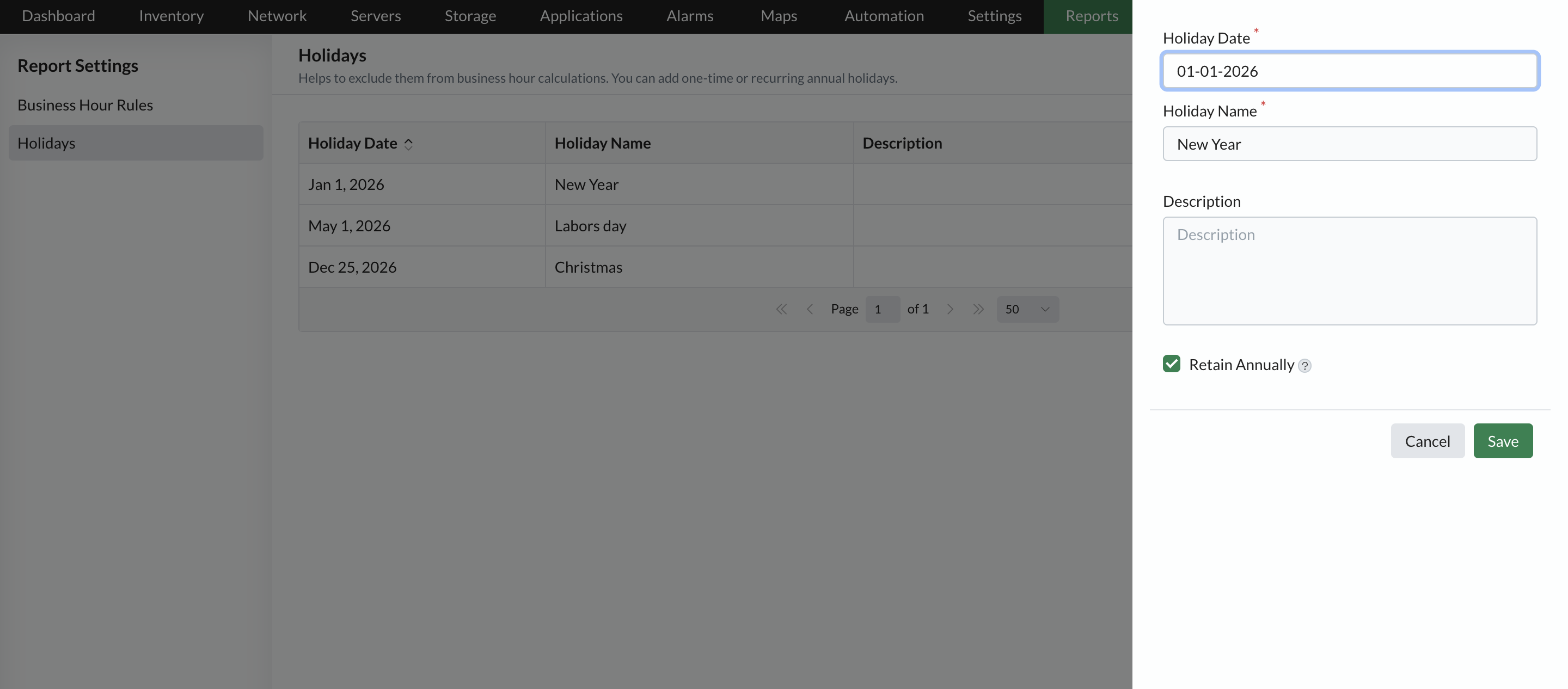 Business Hour Rules - ManageEngine Report settings in OpManager: Business Hour Rules