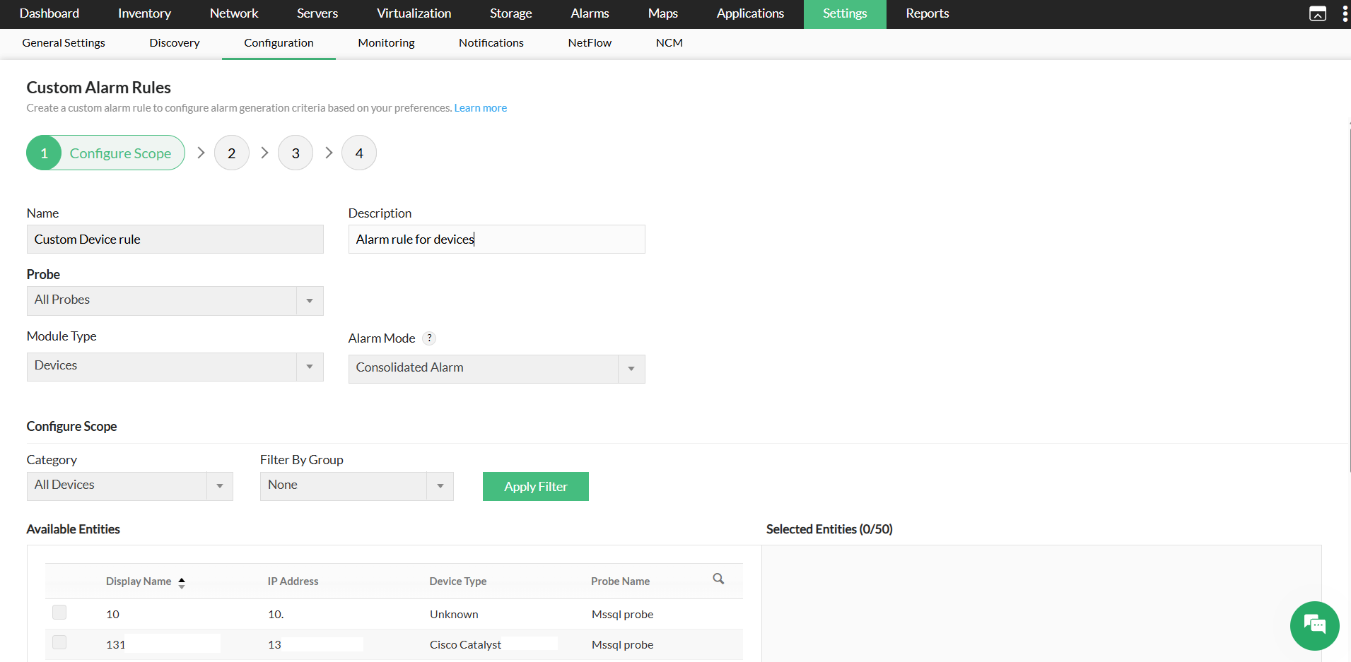 Configuring custom alarm rule in OpManager